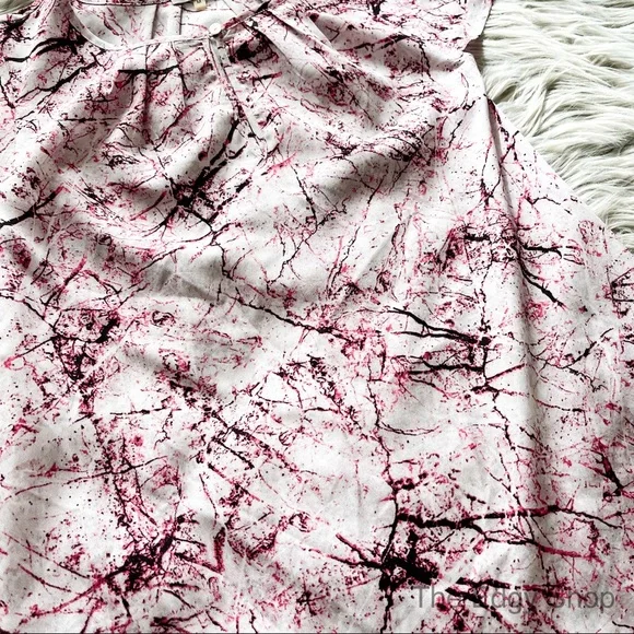 Milano | Marble Print Pleat Neck Cap Sleeve Blouse - Picture 2 of 5